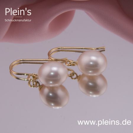 Weiße Perlen Ohrringe , 585 Gelbgold